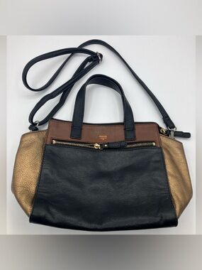 Set Style 80’s Fossil Black and Gold Satchel Beautiful with Wallet